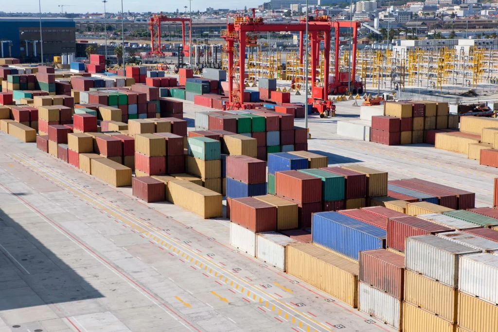 cargo containers awaiting transport in shipping